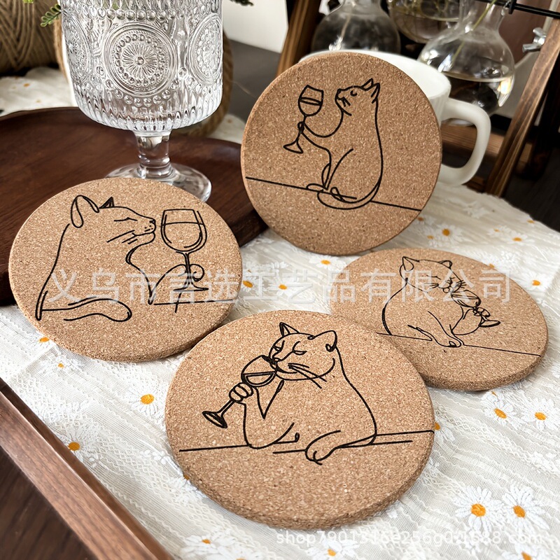 Cross-Border New Product: Charming Cat and Wine Carved Wooden Coasters for Rustic Mugs, Glass Cups, Coffee, and Tea Cross-Border New Product: Charming Cat and Wine Carved Wooden Coasters for Rustic Mugs, Glass Cups, Coffee, and Tea