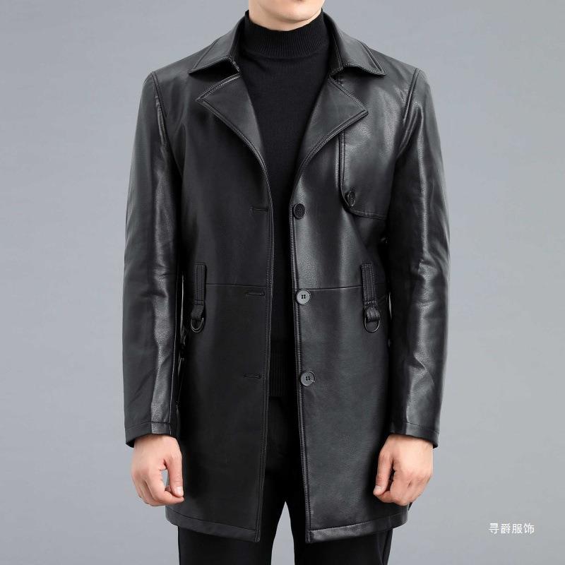 Spring Sheep Leather Jacket Mid-length Suit Collar Coat Men's