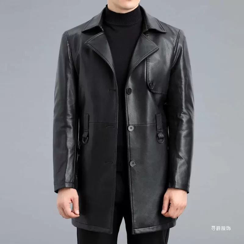 2025春秋皮衣中长款西服领羊皮大衣海宁绵羊皮男士皮风衣加绒外套