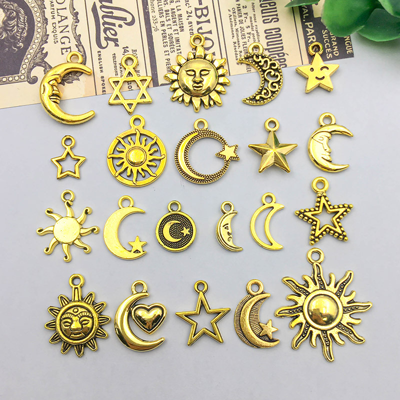 Sun, Star, Moon Pattern 20 Models Per Model 1, 20/Pack Alloy Sun Star Moon Pendant