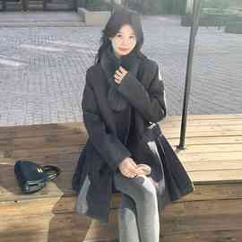 狐狸毛围脖收腰西装外套女羽绒内胆毛呢大衣[绒]2025