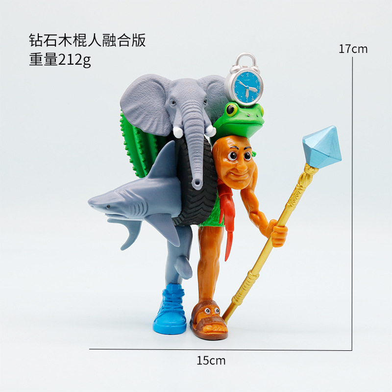跨境新品美国山海经手办摆件木棍人融合版合体通通通鲨鱼创意模型|undefined