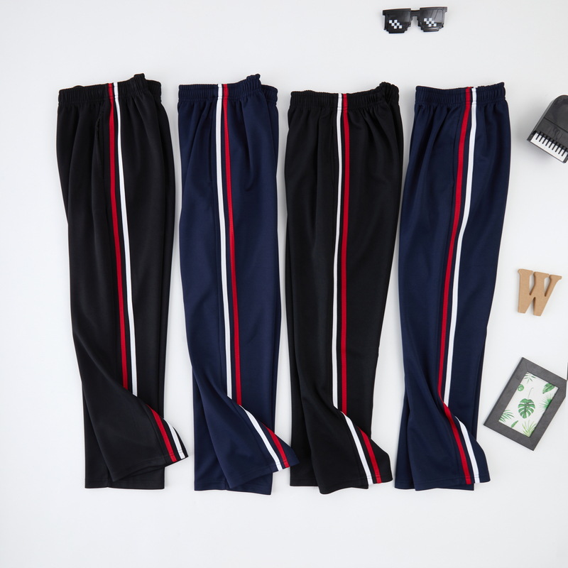 Red and White Striped Two-Stripe Elementary School Uniform Pants, Spring and Summer, Plus-Size White and Red Striped Loose Sports Pants for Middle and High School Students