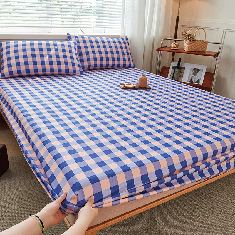 Thickened old coarse cloth sheets, simple striped home double machine washable student dormitory sheets, can be equipped with a three-piece set