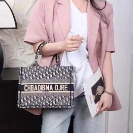 D家老花帆布刺绣女士托特包单肩包包女手腕包手提包真皮女高级感