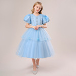 欧美亚马逊女童礼服网纱长裙儿童礼服蓬蓬公主裙灰姑娘演出礼服裙