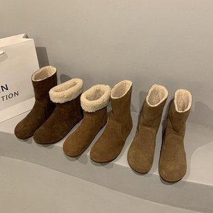 Soft Leather Version ~ Two Wear Snow Boots Women's 2024 Winter New Mori Retro Lamb Mao Mao Short Boots fleece-lined Cotton Shoes