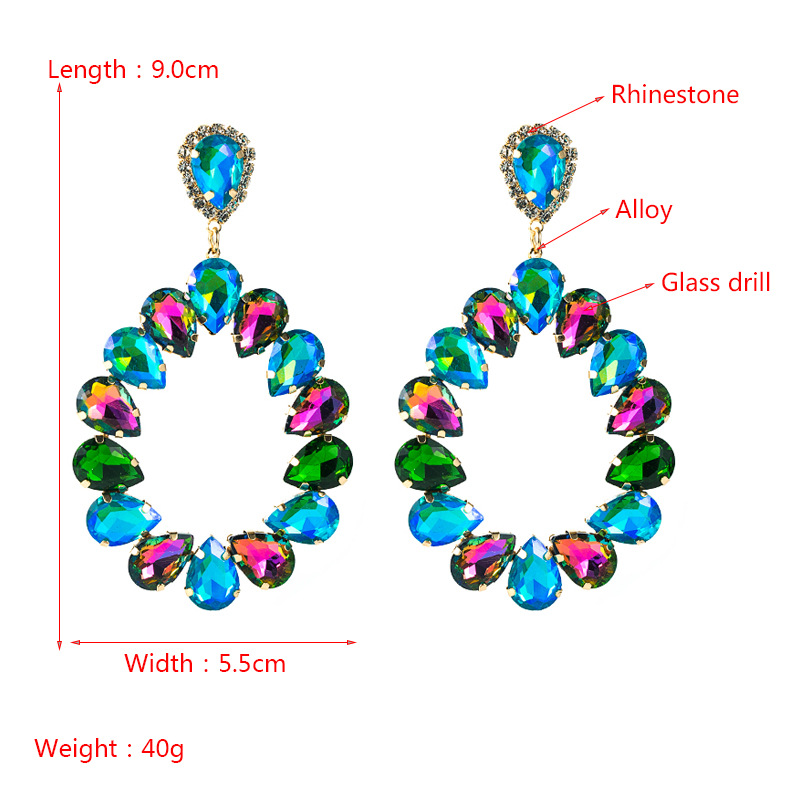 Fashion Alloy Diamond Colored Glass Diamond Drop-shaped Earrings Wholesale Nihaojewelry display picture 1