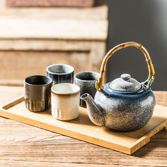 陶磁器のティーポットのレトロな日本式の粗い陶器の茶器の夏の草花のティーポットのストレートカップは高温に耐えます。