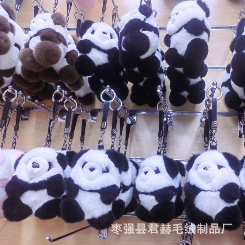 [Cute Little Panda] Verdadero Colgante de llavero de coche de piel de conejo Rex Muñeca de felpa Bolsa Decoración Regalo