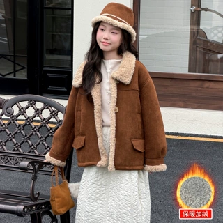 女童秋冬皮毛一体外套2026新款女孩加绒羊羔毛夹克儿童冬装上衣服