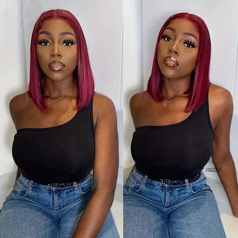 Perruque bob style européen/américain avec lace frontale, extensions de cheveux synthétiques ondulés, longueur moyenne, courte ou bouclés, idéale pour un usage quotidien._voghion.com
