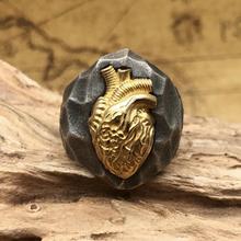 金色心脏心如磐石戒指男潮镀925纯银复古嘻哈个性霸气指环做旧