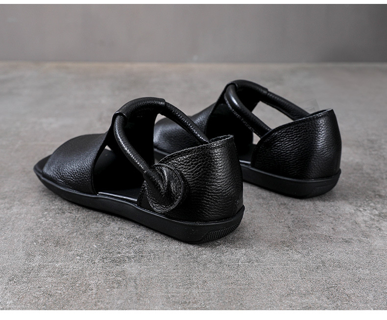 Giày lười nữ mũi vuông da bò đế bằng quai Velcro — Màu nâu chi tiết 15