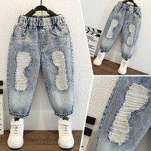 男童大破洞牛仔裤2024春秋季新款儿童帅气乞丐裤中小童裤子外贸