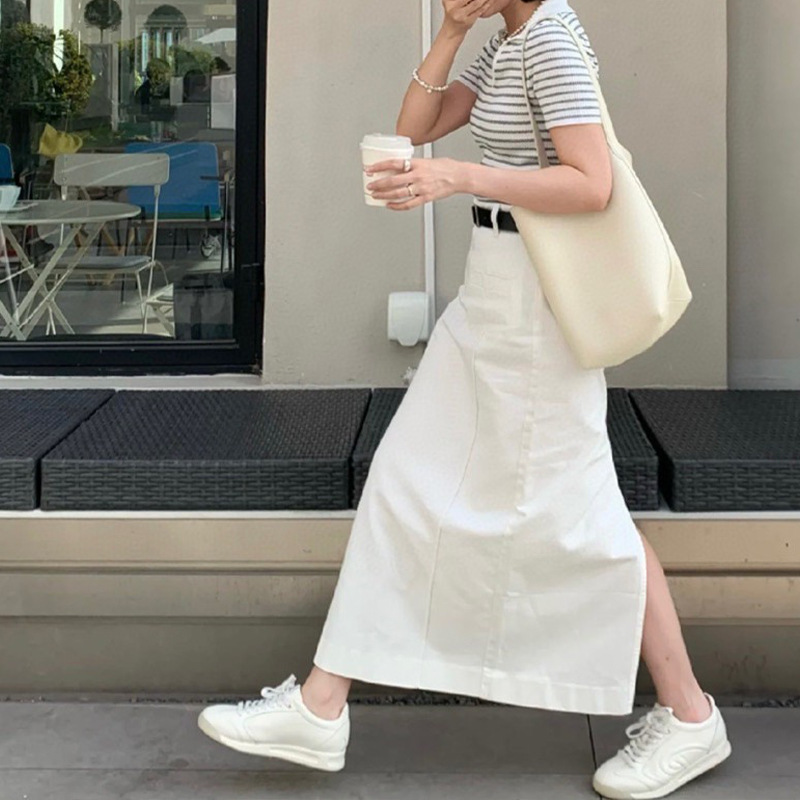 Niche High-grade Top-layer Cowhide Litchi Pattern Large Capacity Bucket Bag Simple Style Single Shoulder Portable Underarm Bag for Women