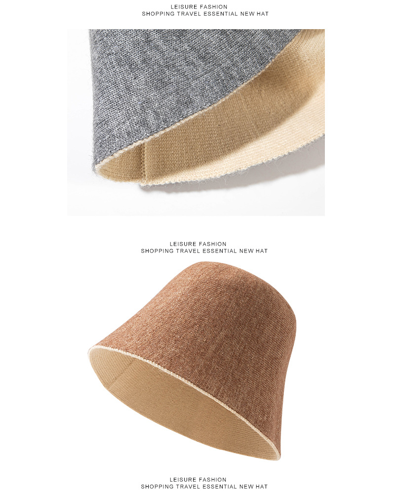 Gorro bucket de punto para mujer otoño invierno estilo coreano_voghion.com