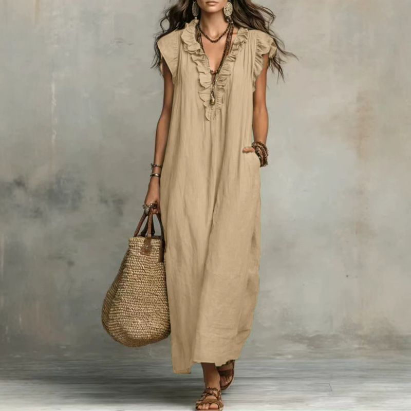 European and American Independent Websites Amazon Aliexpress 2026 Spring and Summer New Bohemian Flutter-Sleeve Floor-Length Dress European and American Independent Websites Amazon Aliexpress 2026 Spring and Summer New Bohemian Flutter-Sleeve Floor-Length Dress