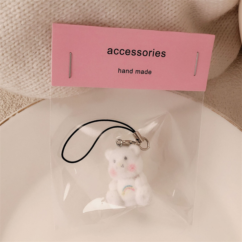 Colgante de oso de dibujos animados tridimensional flocado, cordón de niña linda, bolso de estudiante de felpa, colgante de bolso, colgante de teléfono móvil