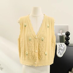 花刺繍ニットベストカーディガン女性のための春と秋の新しいスタイルルーズスタイルアウターノースリーブベストセーターベストトレンディ