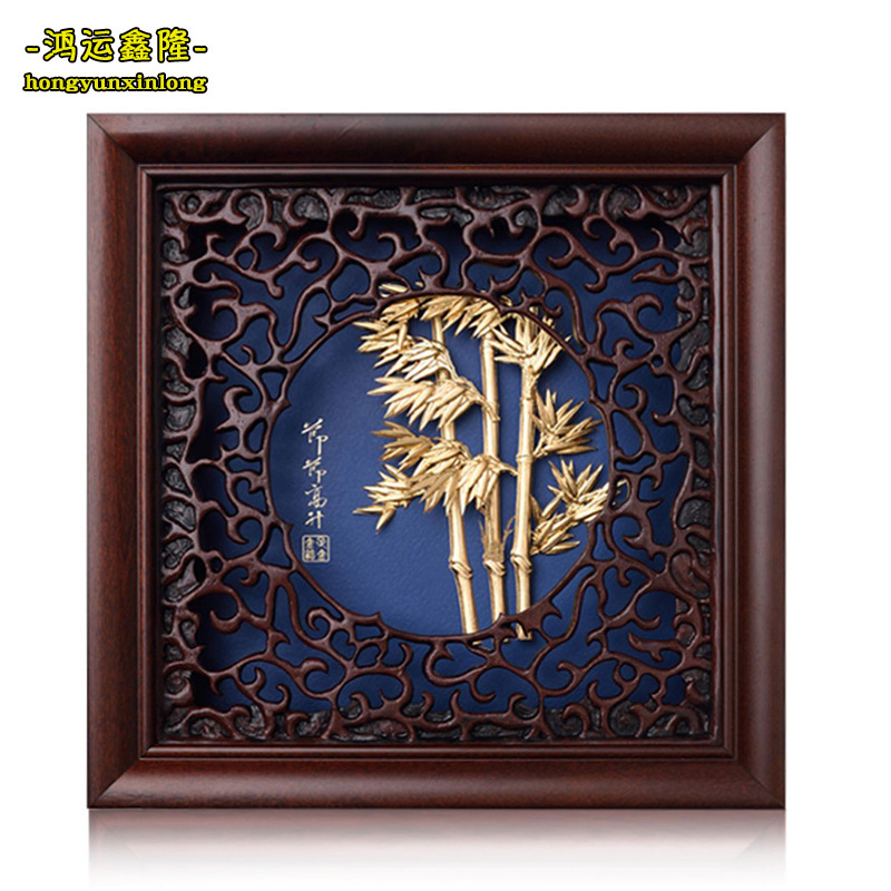 节节高升金箔装饰画竹子中式古风礼品客厅创意居家饰品桌面摆件
