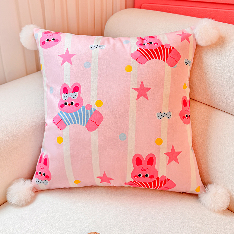 Pink Rabbit Dopamina Almohada Funda de almohada Sofá de sala de estar Almohada de cintura abstracta con estampado de cabecera Bola de pelo