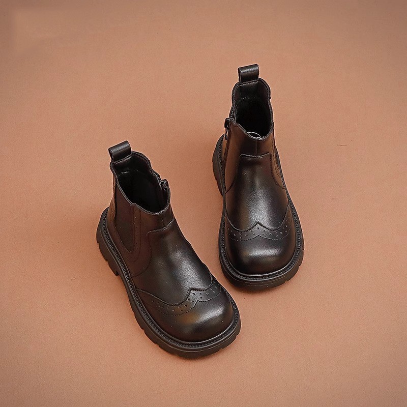 Girls' shoes, children's Martin short boots 2024 new autumn and winter styles, black single boots, Baroque British style_voghion.com
