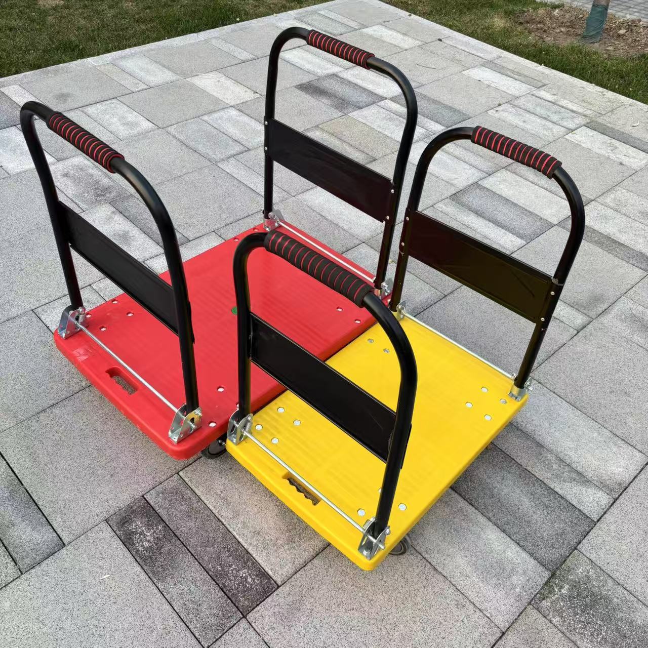 手推车双扶手平板车搬运车带围栏四轮拖车取快递护栏推货车