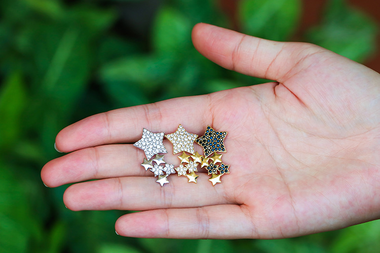 Plating Design Fashion Style Wholesale Jewelry Five-pointed Star Colored Diamond Copper Earrings Nihaojewelry