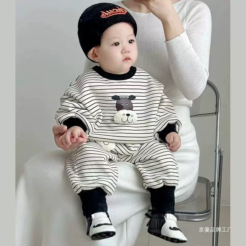 婴儿衣服加绒卫衣分体秋冬新款两件婴幼儿洋气套装男女宝帅气冬装
