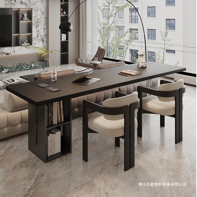 Solid Wood Desk with Socket, Double Study Table, Dual-Purpose Office Desk, Long Table Behind Sofa in Living Room, Computer Desk