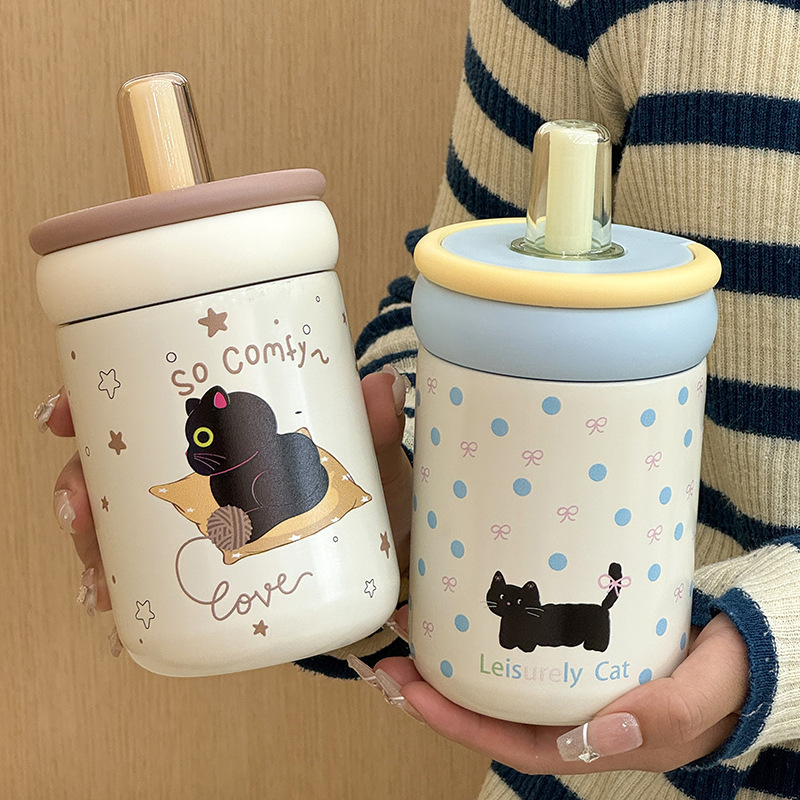小巧简约可爱小猫保温杯高级感精致便携水杯不锈钢随手喝水杯子|undefined