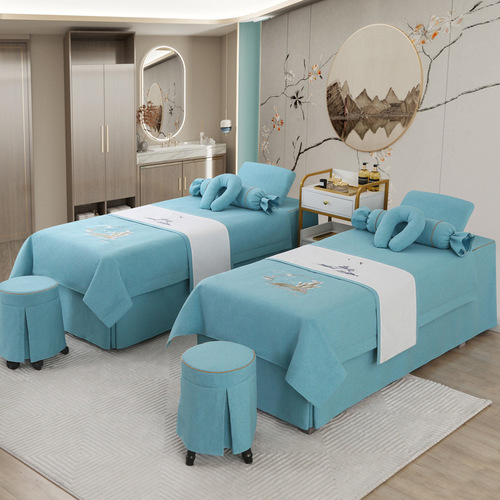 High-end cotton-linen beauty bedspread four-piece set, dedicated to beauty salon, shampoo bed cover, massage therapy bed cover wholesale