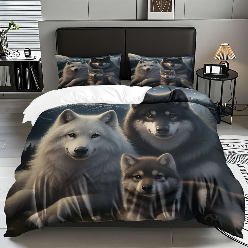 TEMU / JIT adaptado al patrón de lobo impresión digital set edredón molido textil transpirable para dibujar puede hacer