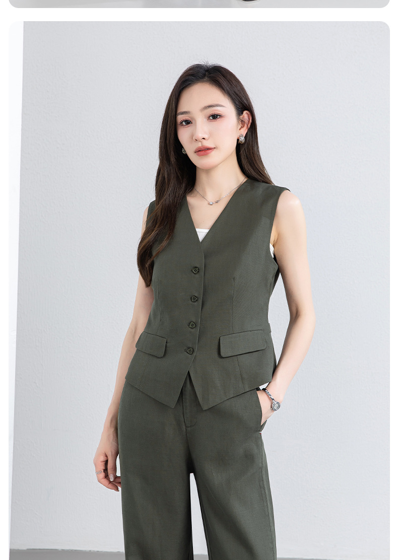 Áo vest gile nữ cổ chữ V chất liệu linen phối sợi Tencel, dáng suông nhẹ, thích hợp mặc ngoài đi làm — Áo gi lê - 65308 Mochamus chi tiết 25