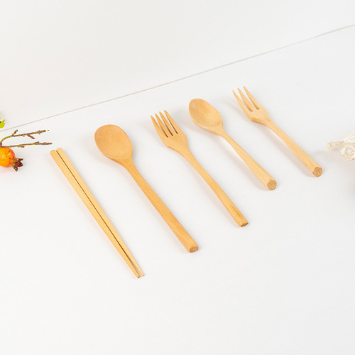 Japanese-style lotus wood spoon, fork and chopstick three-piece set student portable wooden tableware set wooden spoon wooden chopsticks wooden fork