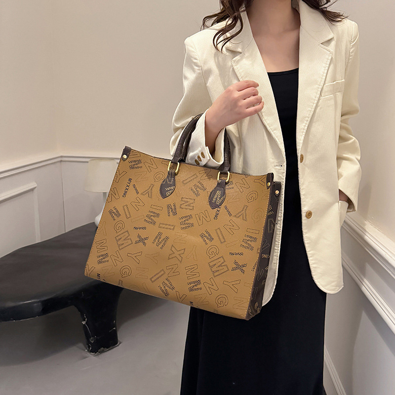 European American Retro Large-capacity Women's Tote Autumn And Winter Fashion PU Letter Shopping Bag, Stylish Handbag_voghion.com