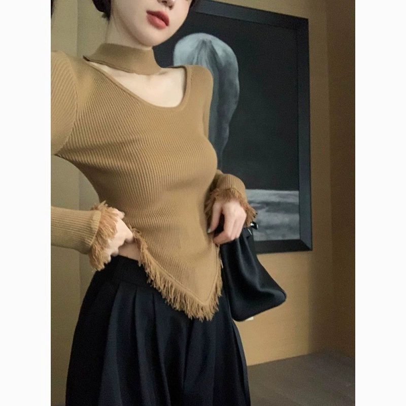 Трикотажная нижняя рубашка в стиле Шанель во французском стиле, Женская внутренняя одежда, осенне-зимний Уникальный Шикарный топ на бретелях в западном стиле в Корейском стиле с круглым вырезом