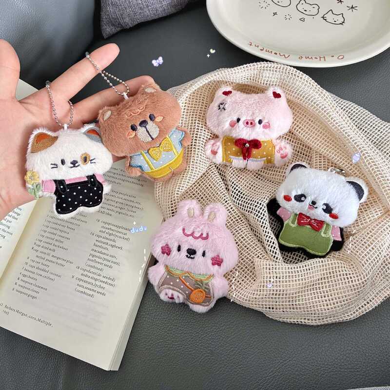New Cartoon Plush Animal Doll Brooch Accessory Korean-Style Panda Cat Doll Pendant DIY Bag Accessory