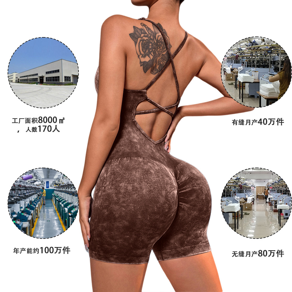 Europa y los Estados Unidos sin costuras esmeriladas, sexy, camiseta de mel, camiseta de acondicionamiento físico de secado rápido, ropa de yoga de espalda hermosa en una sola pieza