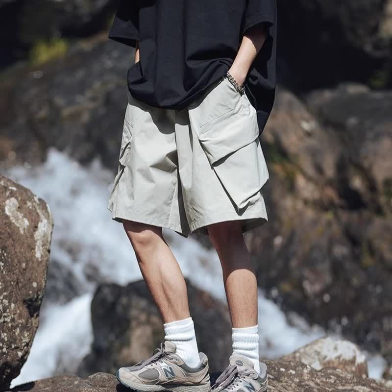 2025 Summer New Workwear Shorts Loose Men's Pants Drawstring Thin Sports Casual Versatile Multi-Pocket Workwear