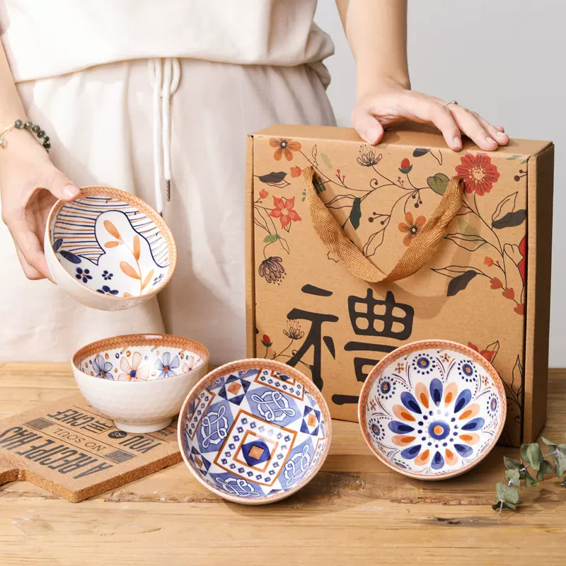 中式加厚防烫陶瓷碗筷套装礼盒饭碗餐具家用会销开业送礼网红批发