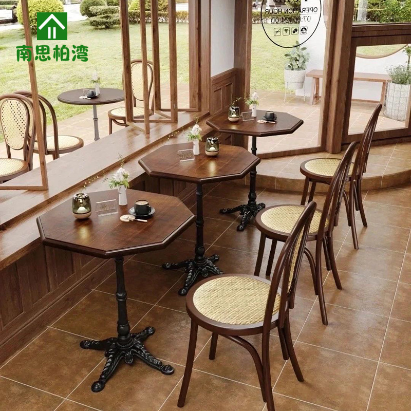 Solid Wood Coffee Shop Table and Chair Combination Internet Celebrity Simple Music Restaurant Western Restaurant Cooking Shop Milk Tea Shop Restaurant Table and Chairs Solid Wood Coffee Shop Table and Chair Combination Internet Celebrity Simple Music Restaurant Western Restaurant Cooking Shop Milk Tea Shop Restaurant Table and Chairs