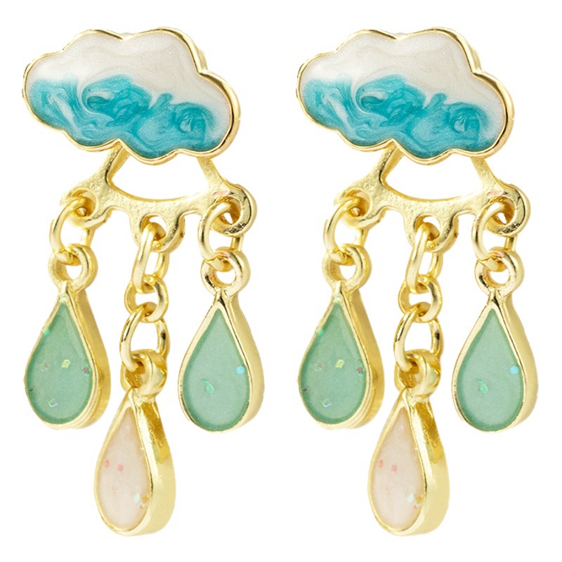 Nueva nube gota de agua pendientes S925 aguja de plata de alto grado lindo fresco pequeña nube pendientes gota de aceite de joyería al por mayor