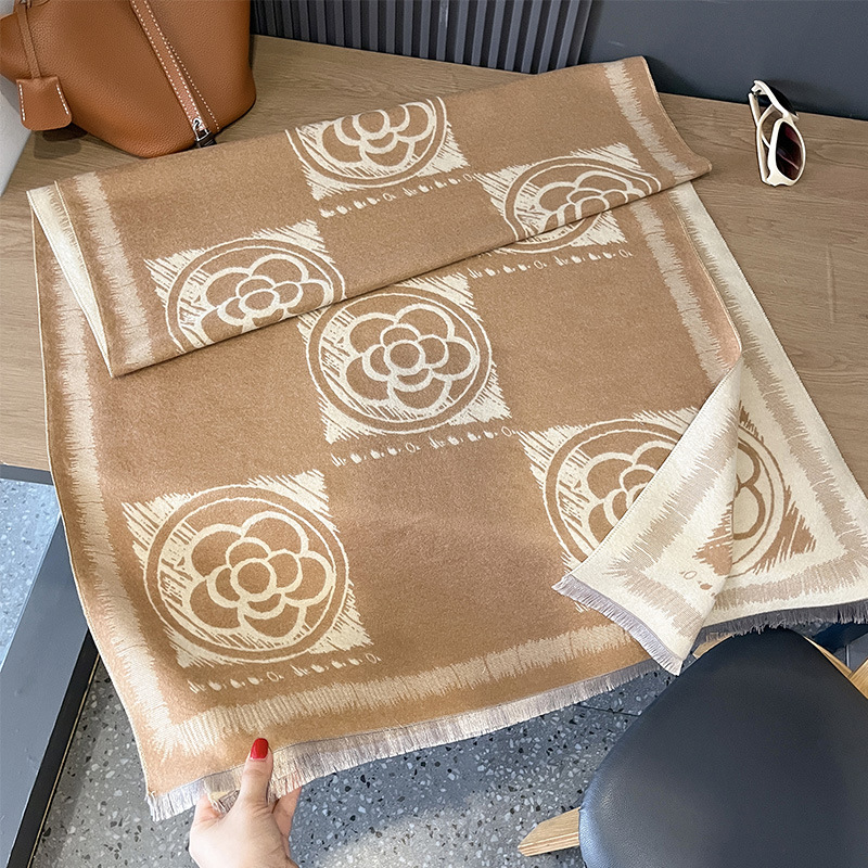 Sciarpa di lana calda e aria condizionata, semplice e versatile scialle double face in cashmere e camelia da donna, autunno e inverno_voghion.com
