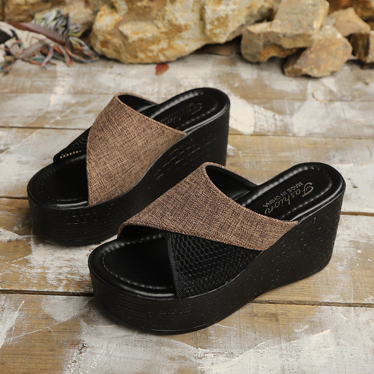 Plus Size Hollow Out Wedge Sandals For Women, Summer New Style, Thick Sole Fabric, Thick Sole Sandals, Size 43_vogvips.com