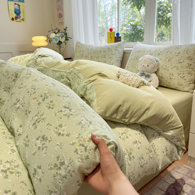 Completo lenzuola quattro pezzi in garza di cotone lavato letto_voghion.com