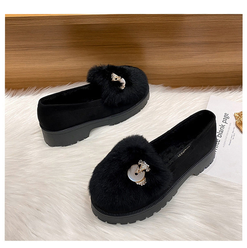Giày bông nữ lót lông dày, kiểu xỏ chân đế dày chống trơn trượt, gót 3–5 cm — Màu xám, Màu đen chi tiết 22