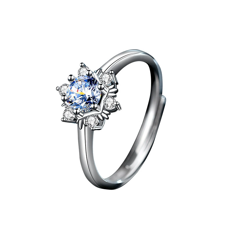 Creative ring with stone, classic fashionable wedding ring, with snowflakes, silver 925 sample