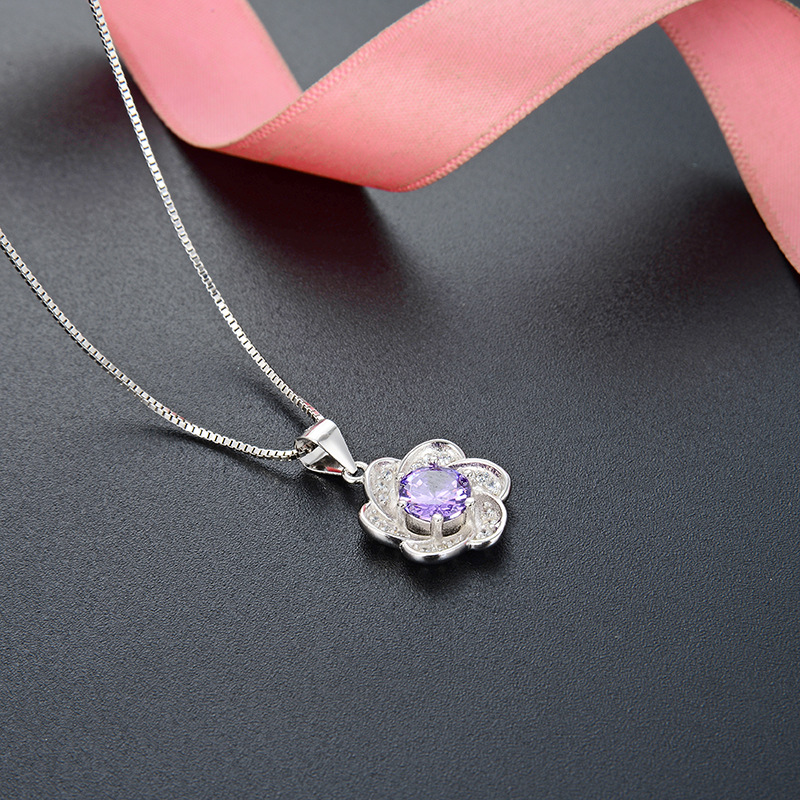 925 collar de flores de plata esterlina personalidad coreana de piedra de diamante colgante de moda de seis pétalos colgante flor al por mayor